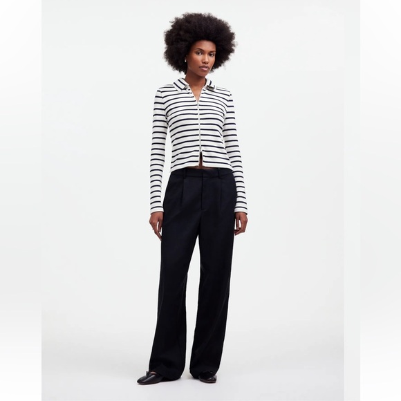 NWT Madewell Ribbed Zip-Front Tee in winter white stripe size M NS577 - Picture 3 of 13